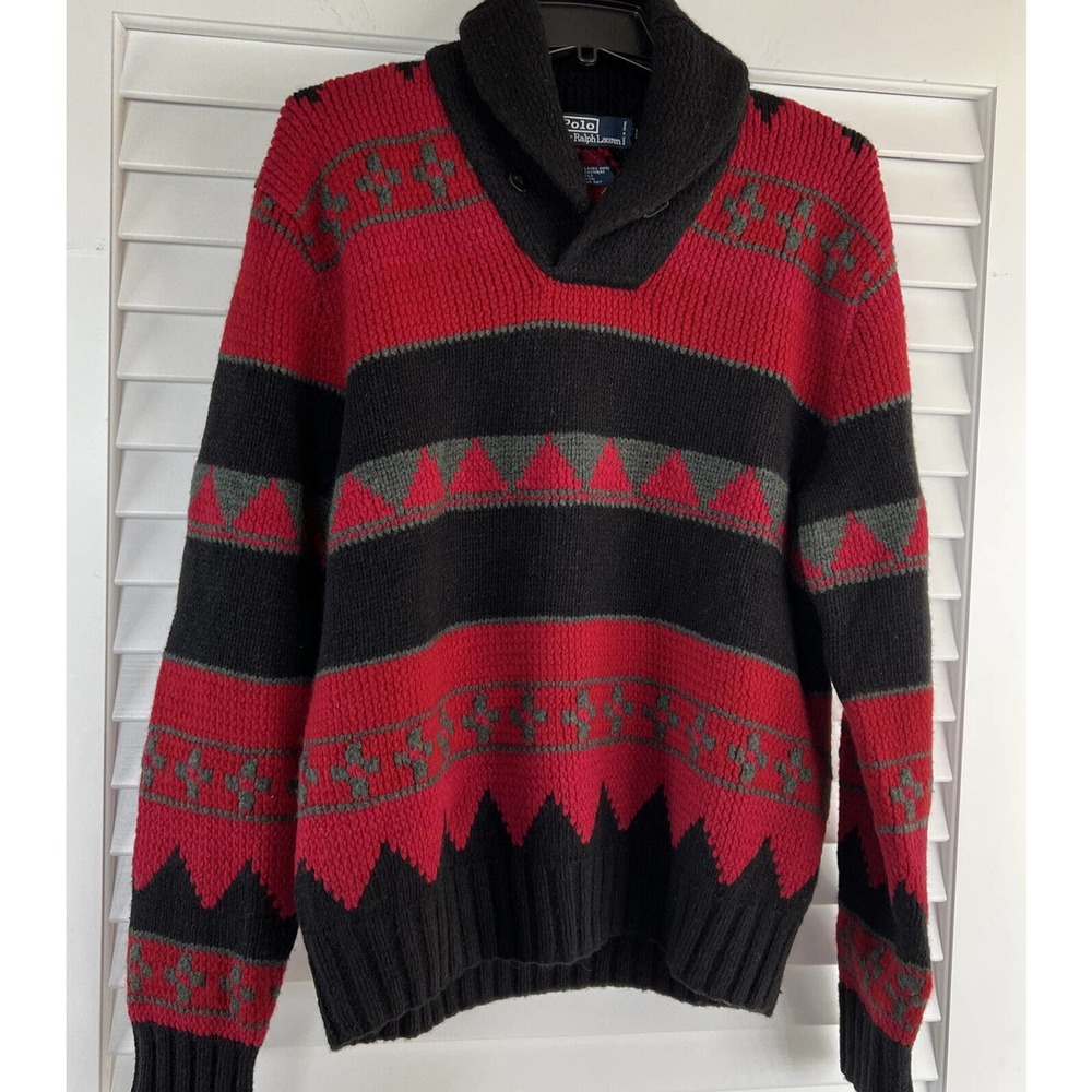 Polo Ralph Lauren Sweater Shawl Collar Hand Knit Sweater Lambswool/Cashmere Sz M